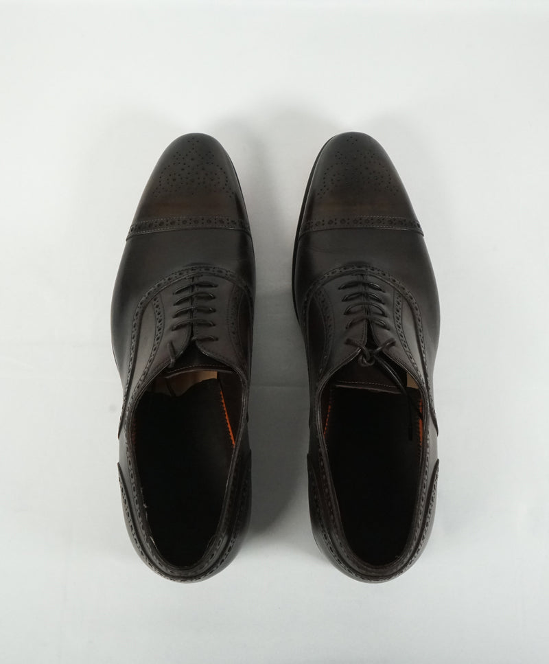 SANTONI - "GOODYEAR WELT” Hand Patina Brown Premium Brogue Oxfords - 9