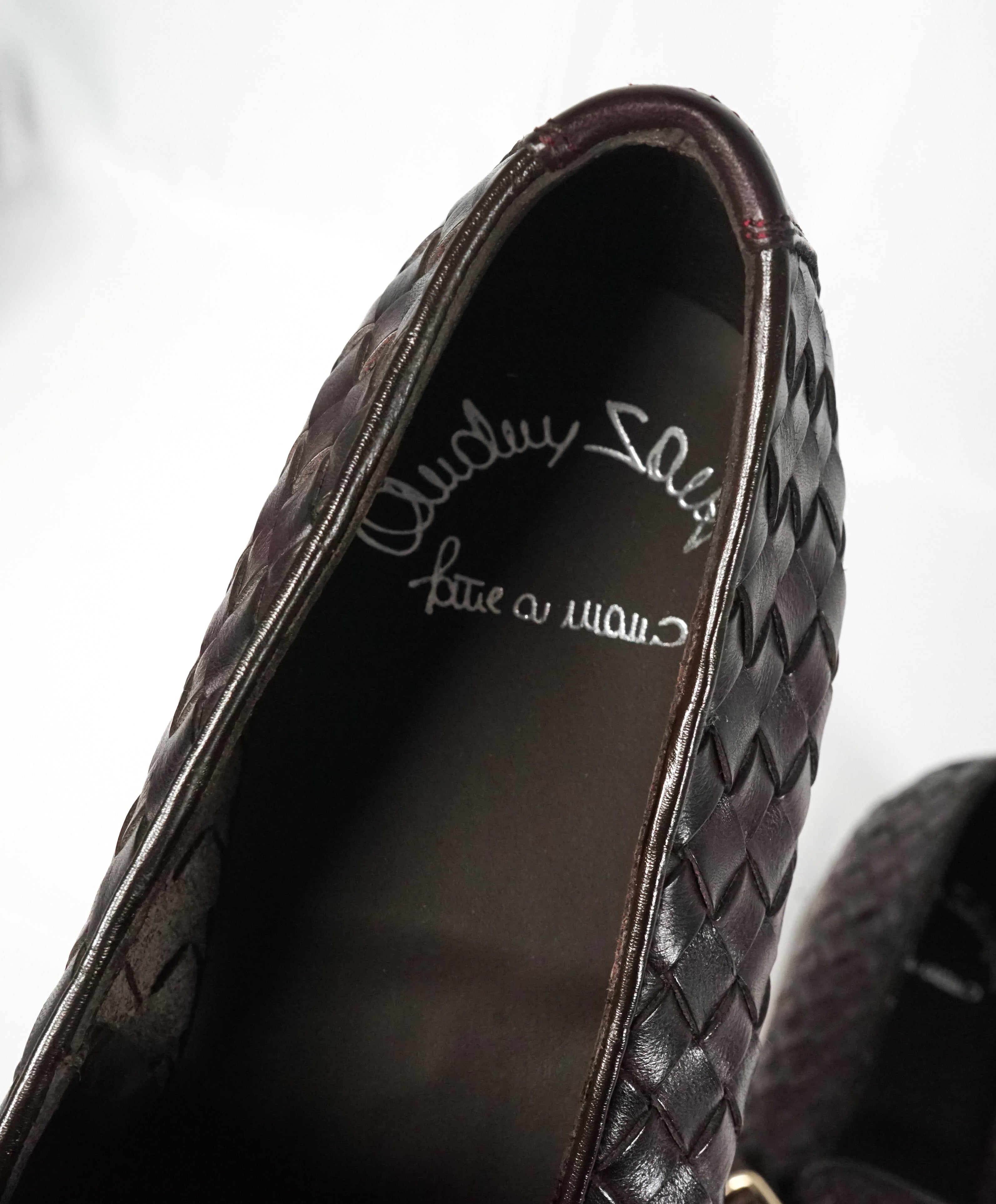 SANTONI - Oxblood Hand-Antiqued Woven Leather Monk Strap Loafers - 10