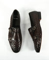SANTONI - Brown Hand-Antiqued Woven Leather Monk Strap Loafers - 11.5