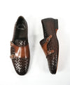 SANTONI - Mocha Brown Hand-Antiqued Woven Leather Monk Strap Loafers - 10.5