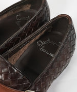 SANTONI - Mocha Brown Hand-Antiqued Woven Leather Monk Strap Loafers - 10.5