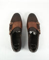 SANTONI - Mocha Brown Hand-Antiqued Woven Leather Monk Strap Loafers - 10.5