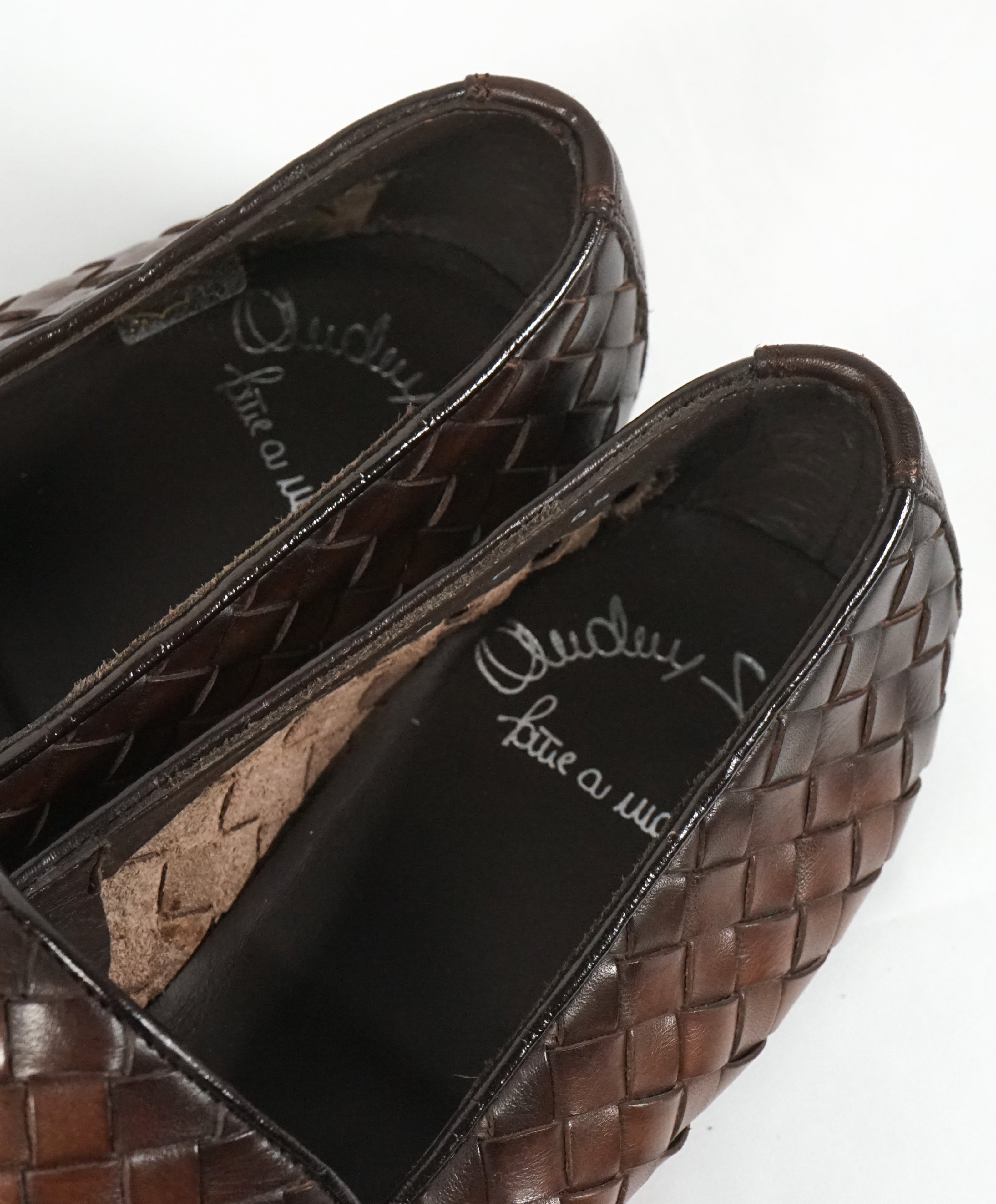 SANTONI - Brown Hand-Antiqued Woven Leather Monk Strap Loafers - 10.5