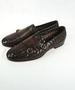 SANTONI - Brown Hand Antiqued Woven Leather Monk Strap Loafers - 10.5