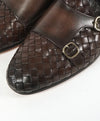 SANTONI - Brown Hand Antiqued Woven Leather Monk Strap Loafers - 10.5