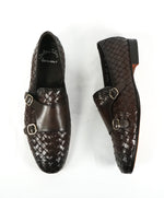 SANTONI - Brown Hand-Antiqued Woven Leather Monk Strap Loafers - 10.5