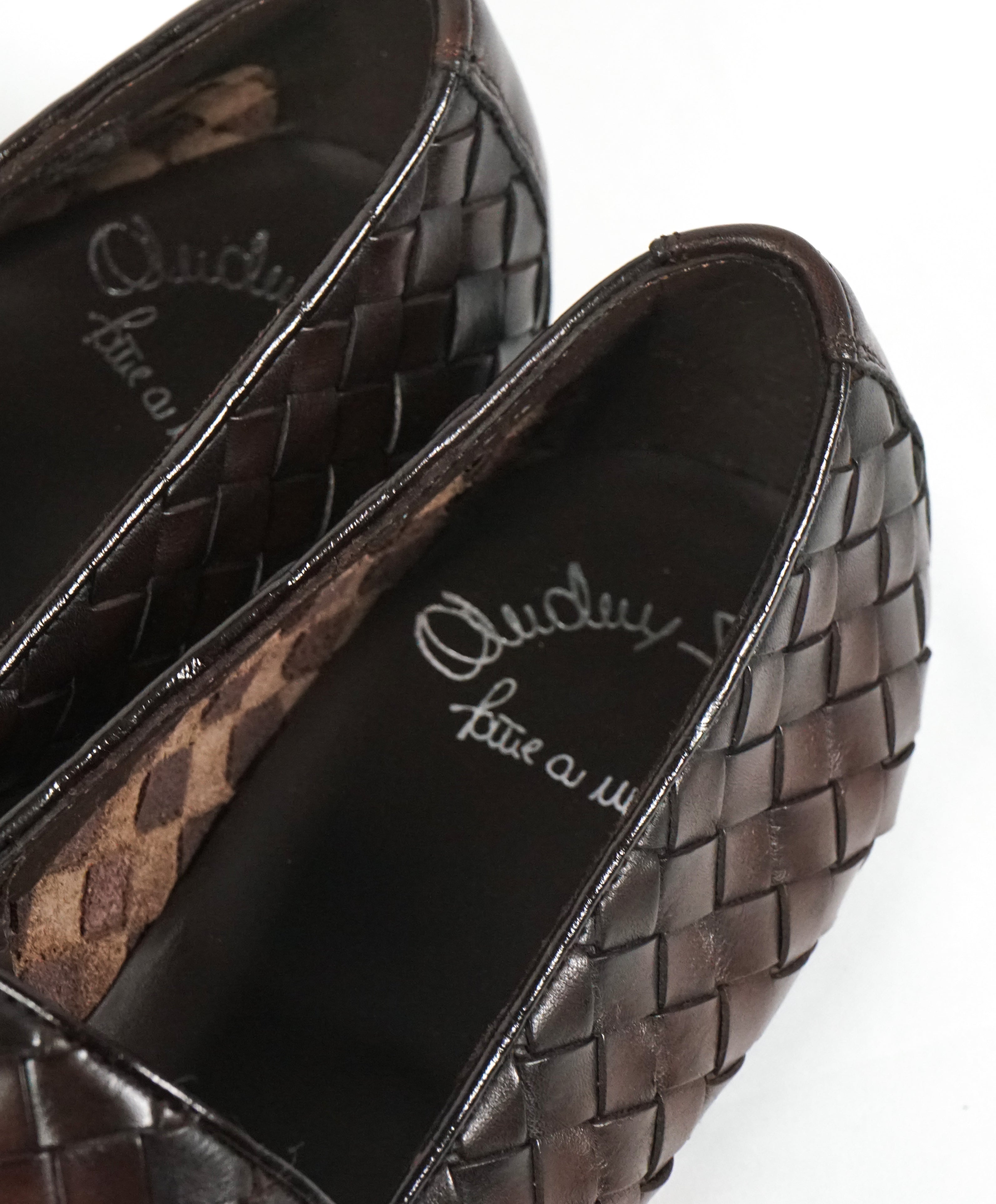SANTONI - Brown Hand-Antiqued Woven Leather Monk Strap Loafers - 10.5
