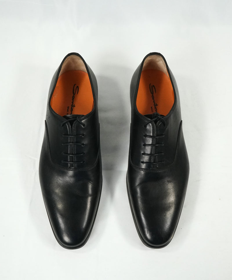 SANTONI - “Fenwick” Black Plain Vamp Slim Oxfords Orange Sole - 10.5