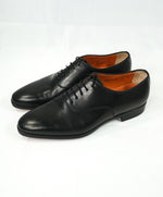 SANTONI - “Fenwick” Black Plain Vamp Slim Oxfords Orange Sole - 10.5