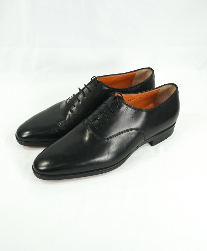 SANTONI - “Fenwick” Black Plain Vamp Slim Oxfords Orange Sole - 12