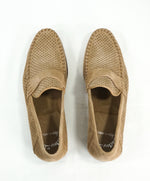 SANTONI - Beige Suede Leather Perforated Unlined Venetian Loafers - 11