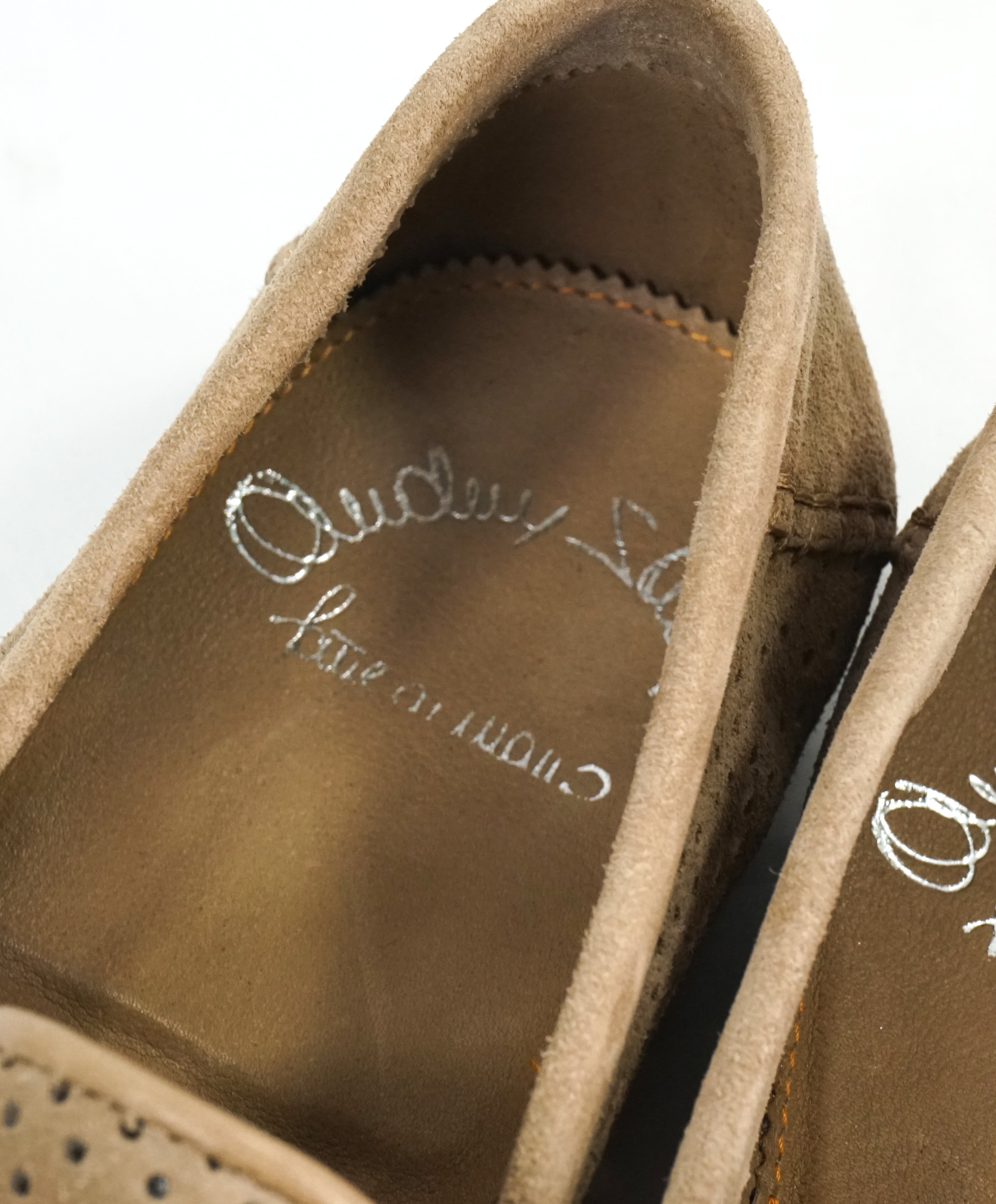 SANTONI - Beige Suede Leather Perforated Unlined Venetian Loafers - 11