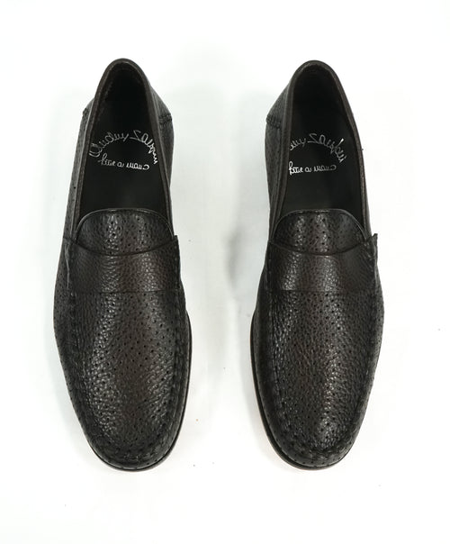 SANTONI - Brown Leather Perforated Unlined Venetian Loafers - 7