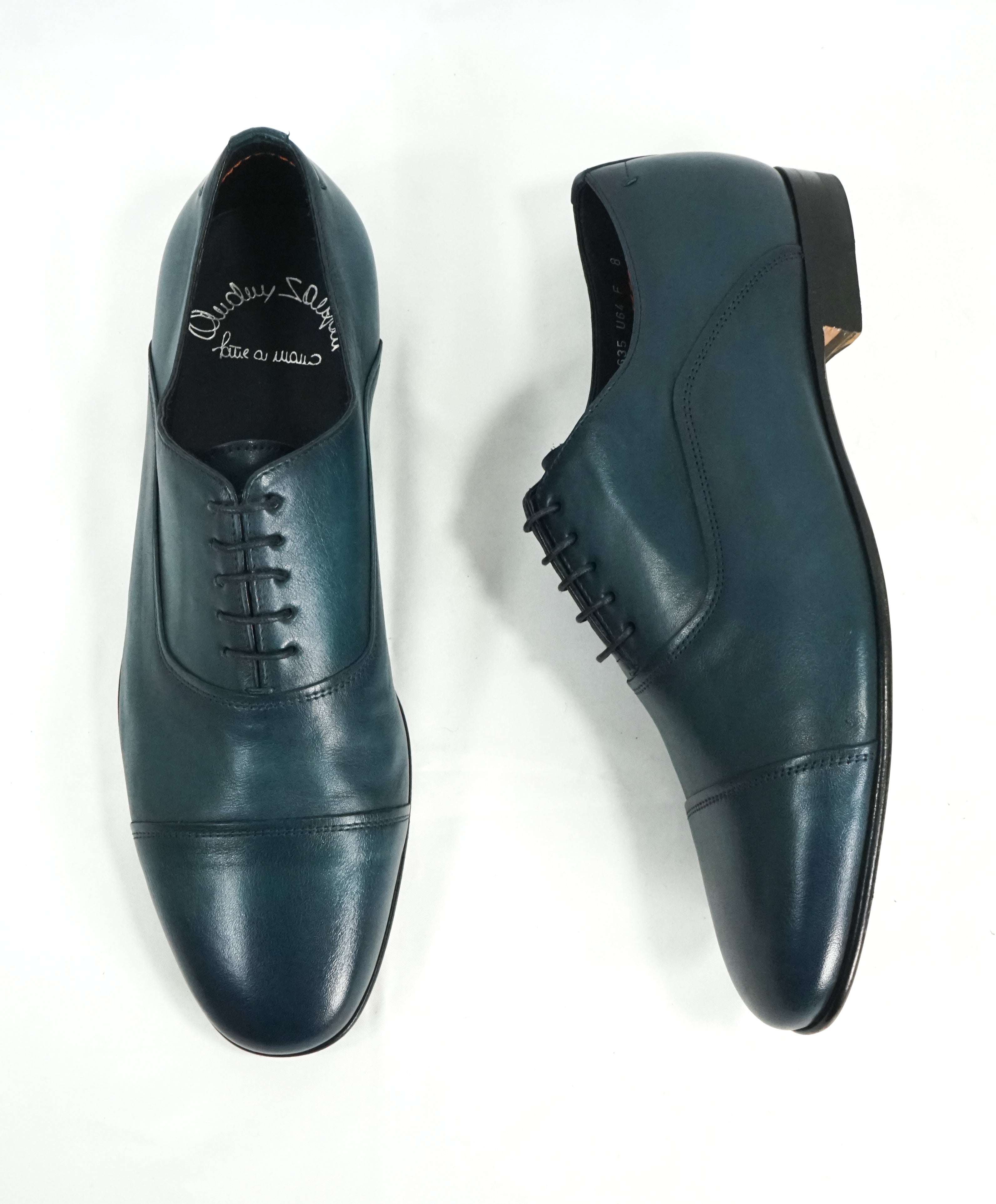 SANTONI - "Fatte A Mano" Hand Made Turquoise Unlined Venetian Oxford - 9