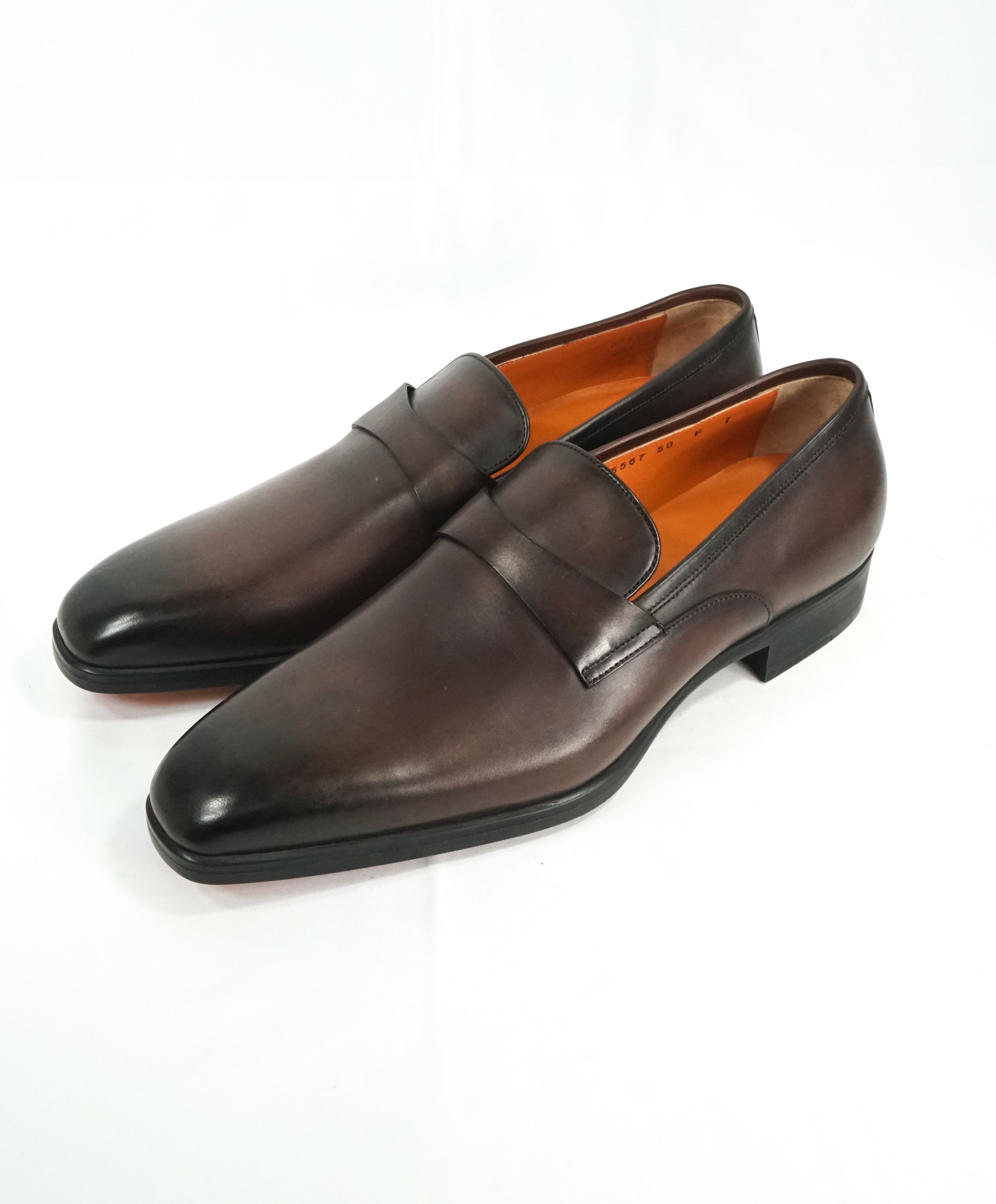 SANTONI - Sleek Plain Vamp Leather Loafers W Iconic Orange Sole - 8