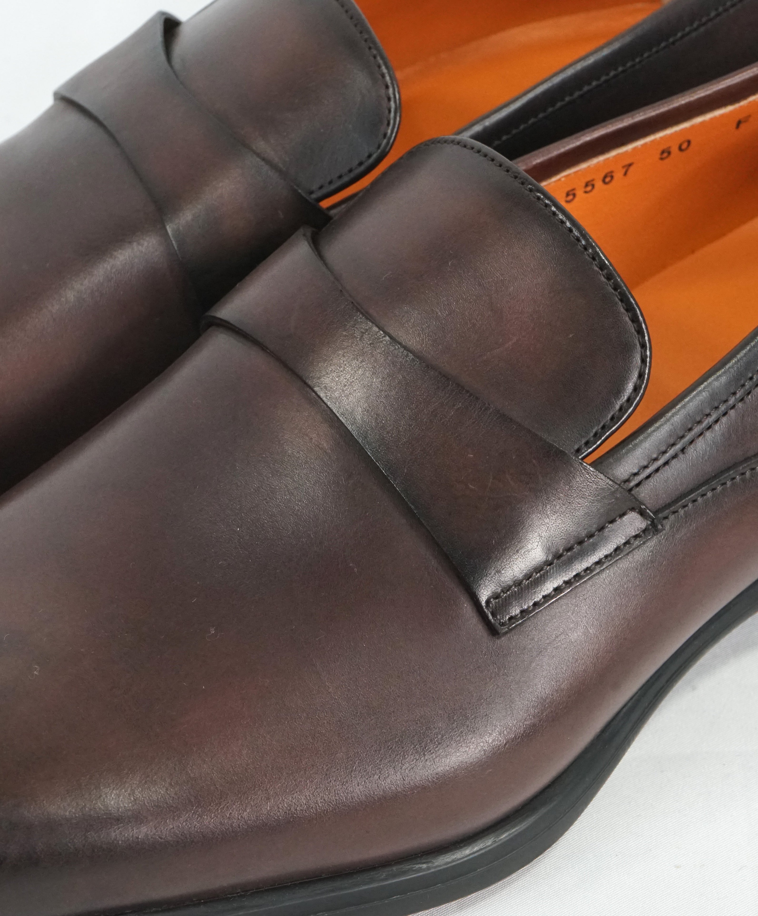 SANTONI - Sleek Plain Vamp Leather Loafers W Iconic Orange Sole - 8