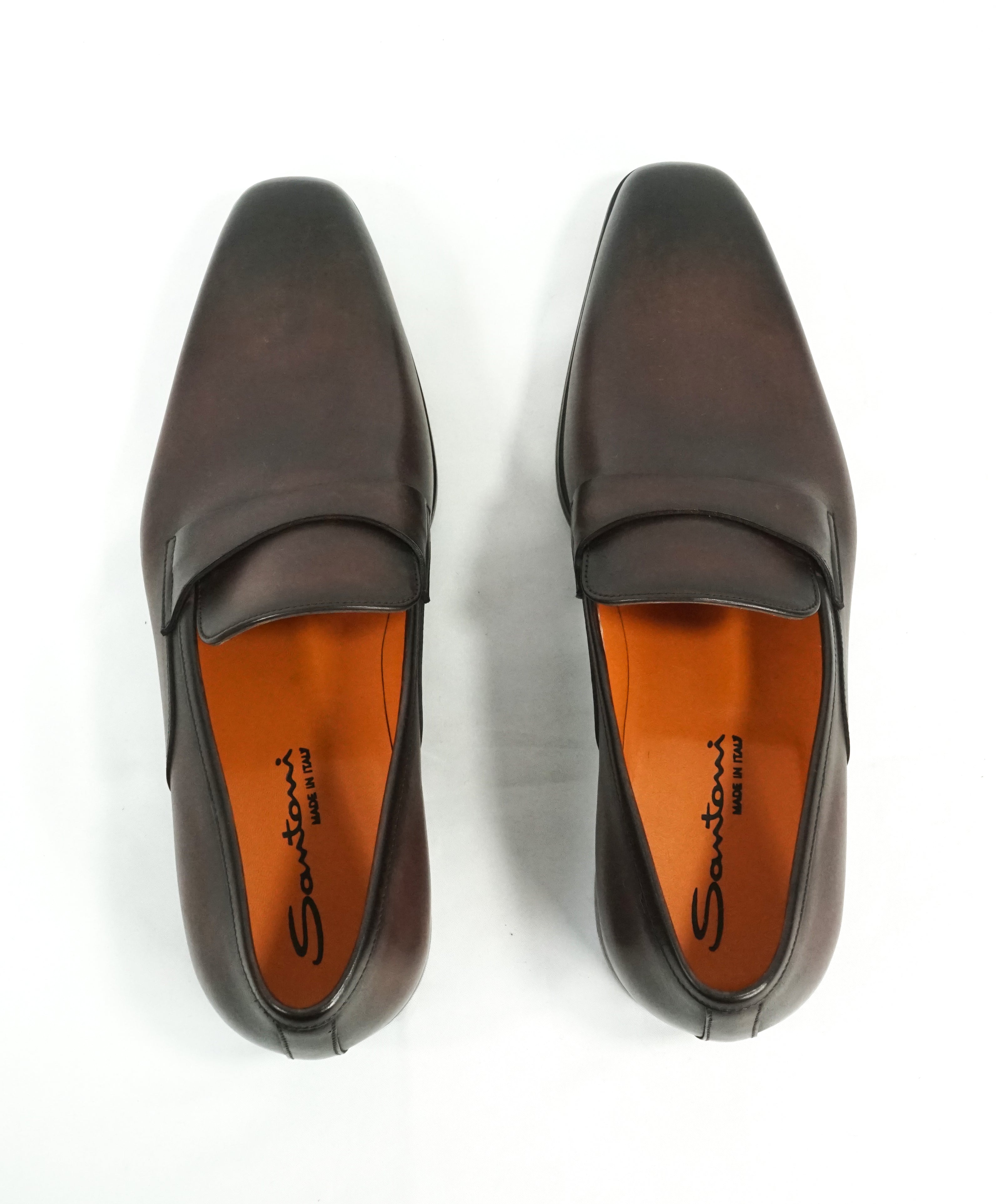 SANTONI - Sleek Plain Vamp Leather Loafers W Iconic Orange Sole - 8
