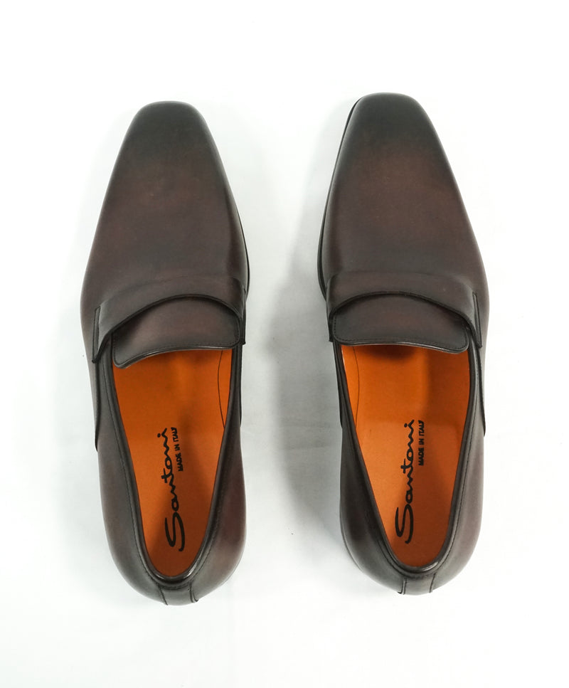 SANTONI - Sleek Plain Vamp Leather Loafers W Iconic Orange Sole - 8