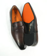 SANTONI - Sleek Plain Vamp Leather Loafers W Iconic Orange Sole - 8