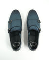 SANTONI - "Fatte A Mano" Medium Blue Hand-Patina Leather Monk Strap Loafers - 8.5