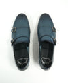 SANTONI -"Fatte A Mano" Medium Blue Hand-Patina Leather Monk Strap Loafers- 8