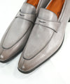 SANTONI - Sleek Gray Leather Penny Loafers W Embossed Logo Sole - 10
