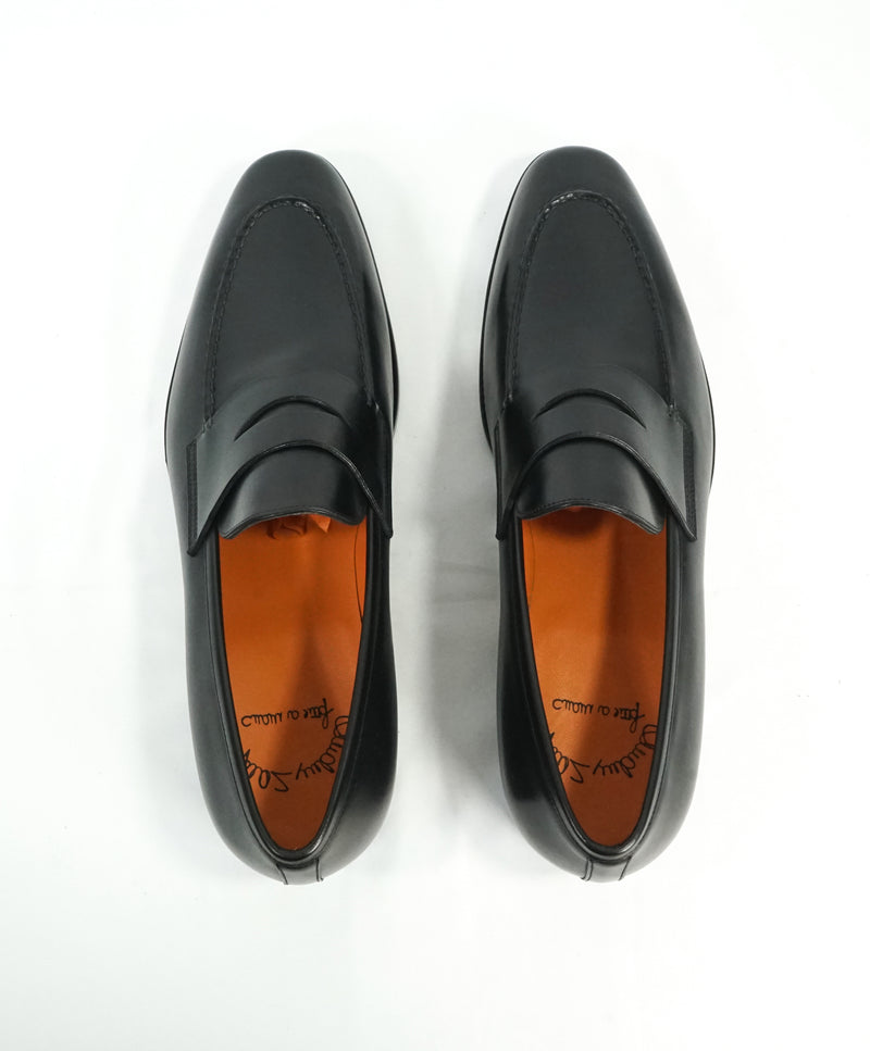 SANTONI - "Fatte A Mano" Hand Made Black Round Toe Penny Loafers - 10