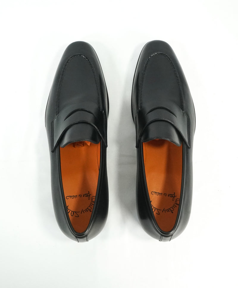 SANTONI - "Fatte A Mano" Hand Made Black Round Toe Penny Loafers - 7.5