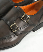 SANTONI - "Belmont” Black/Gray & Gold Wingtip Leather Monk Strap Loafers - 8