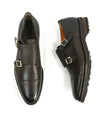 SANTONI - "GOODYEAR WELT” Mixed Pebbled & Grain Leather Monk Strap Loafers - 11.5