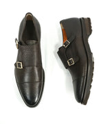 SANTONI - "GOODYEAR WELT” Mixed Pebbled & Grain Leather Monk Strap Loafers - 10.5