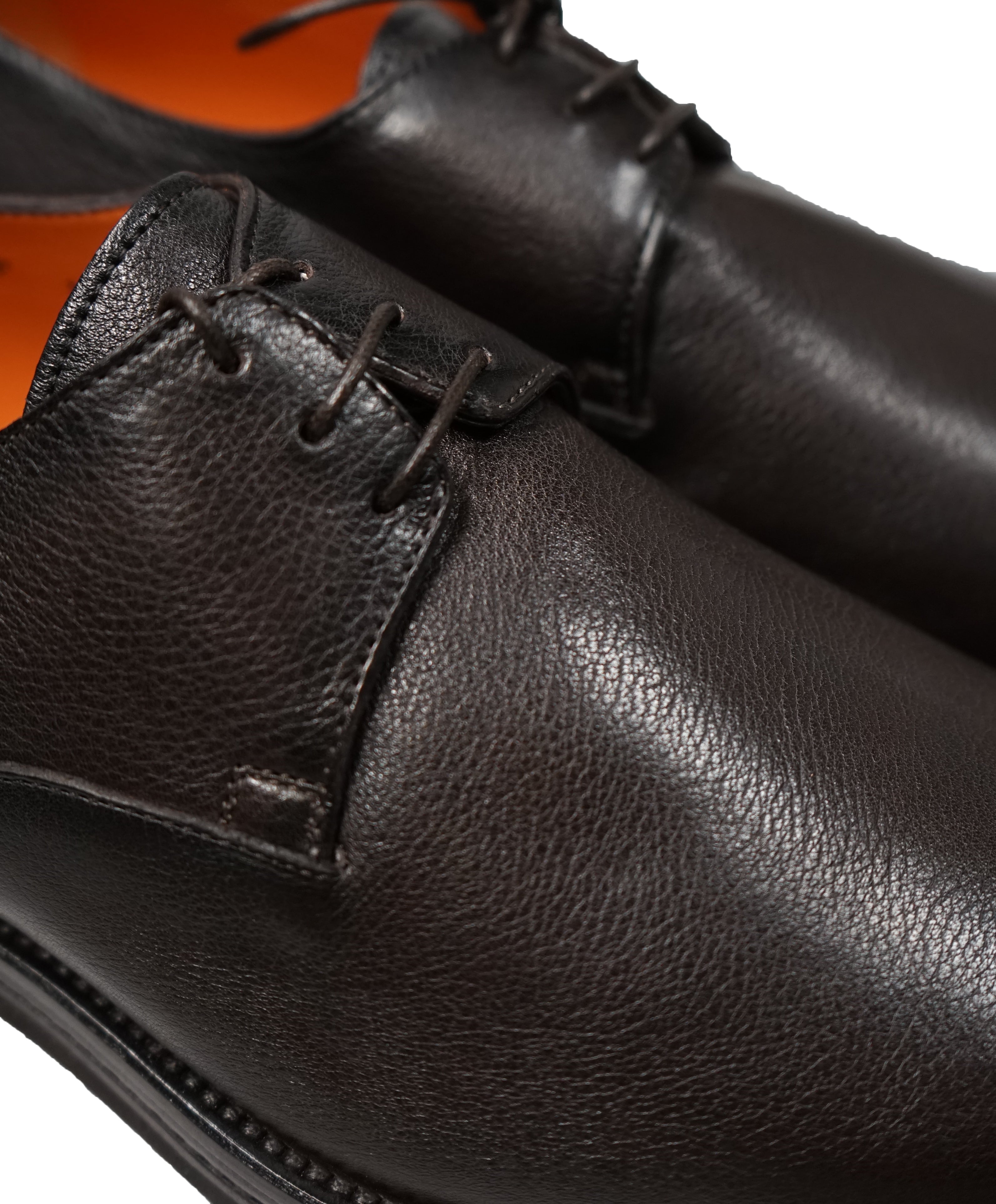 SANTONI - 3-Eylet Oxfords In Pebbled Brown Leather Rubber Sole - 11.5US