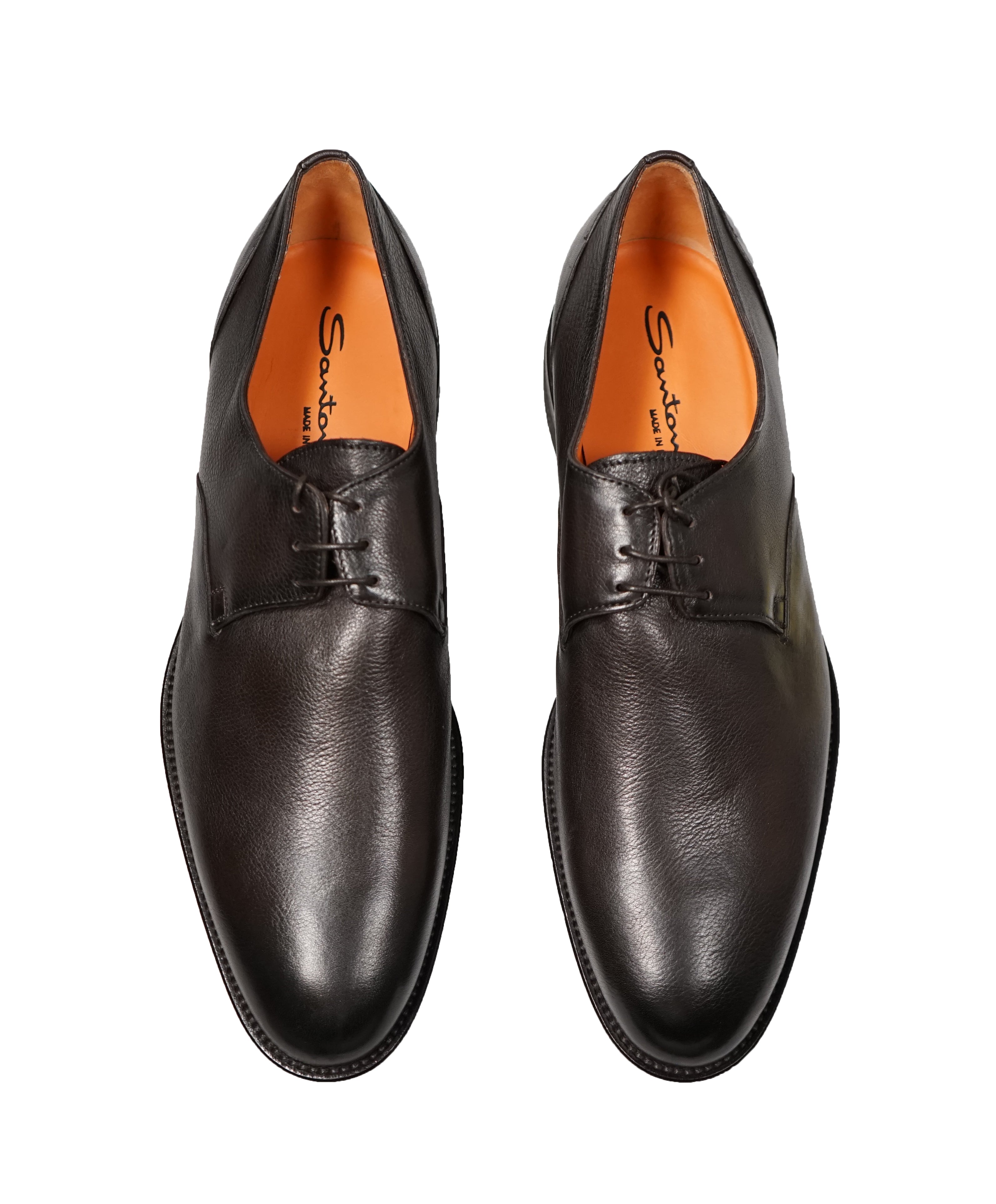 SANTONI - 3-Eylet Oxfords In Pebbled Brown Leather Rubber Sole - 11.5US
