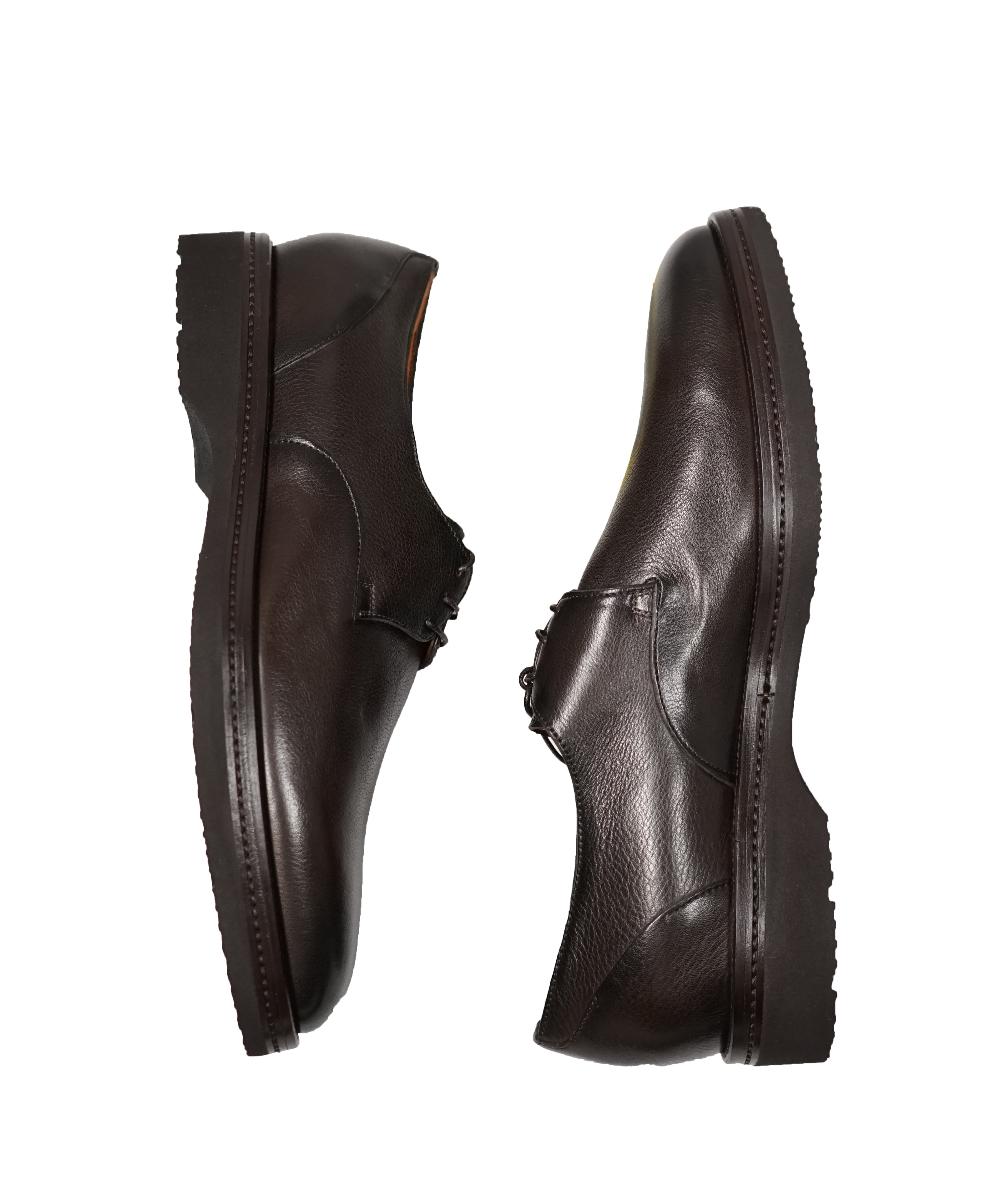 SANTONI - 3-Eylet Oxfords In Pebbled Brown Leather Rubber Sole - 11.5US
