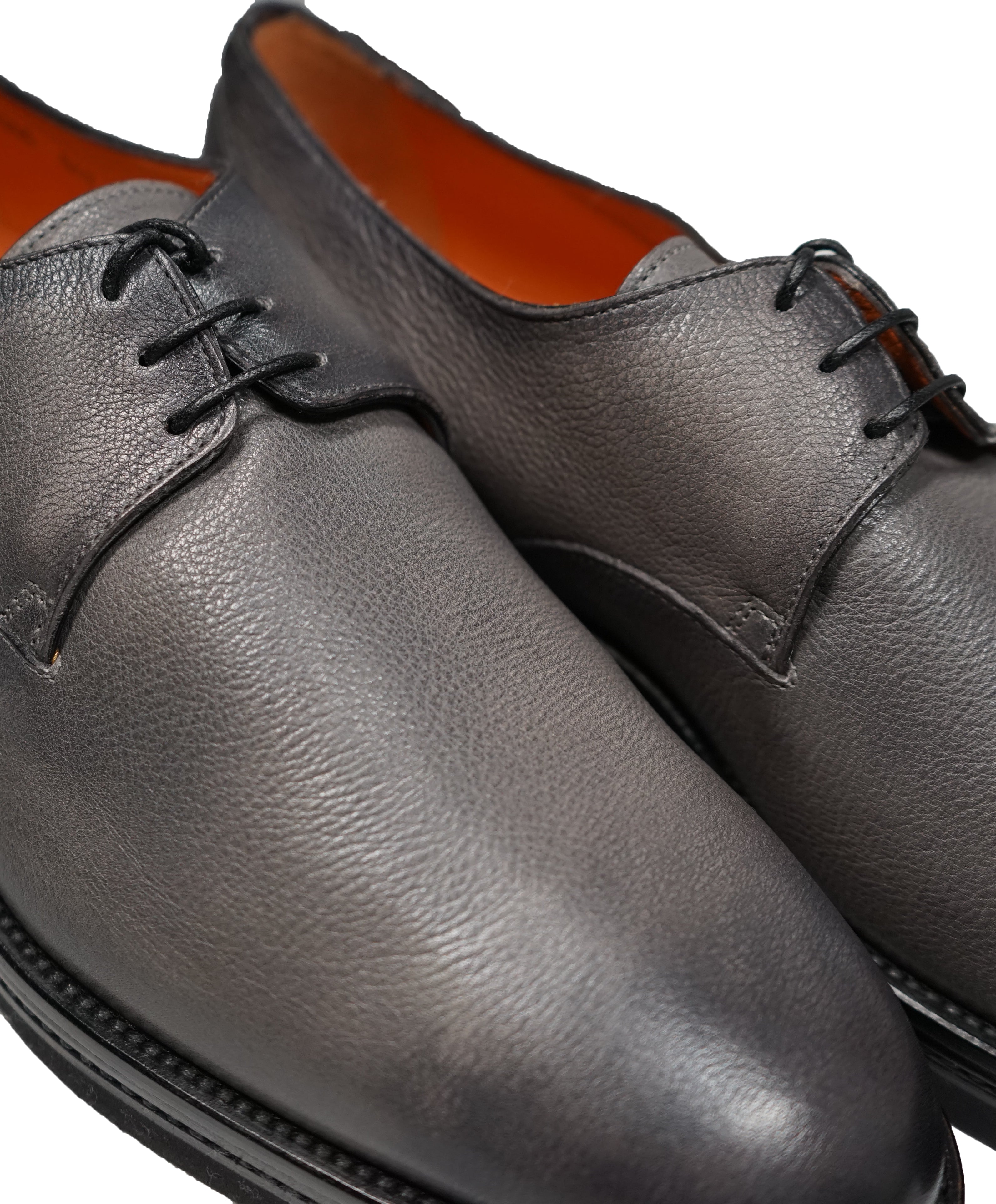 SANTONI - 3-Eylet Oxfords In Pebbled Gray Patina Leather Rubber Sole - 11 US