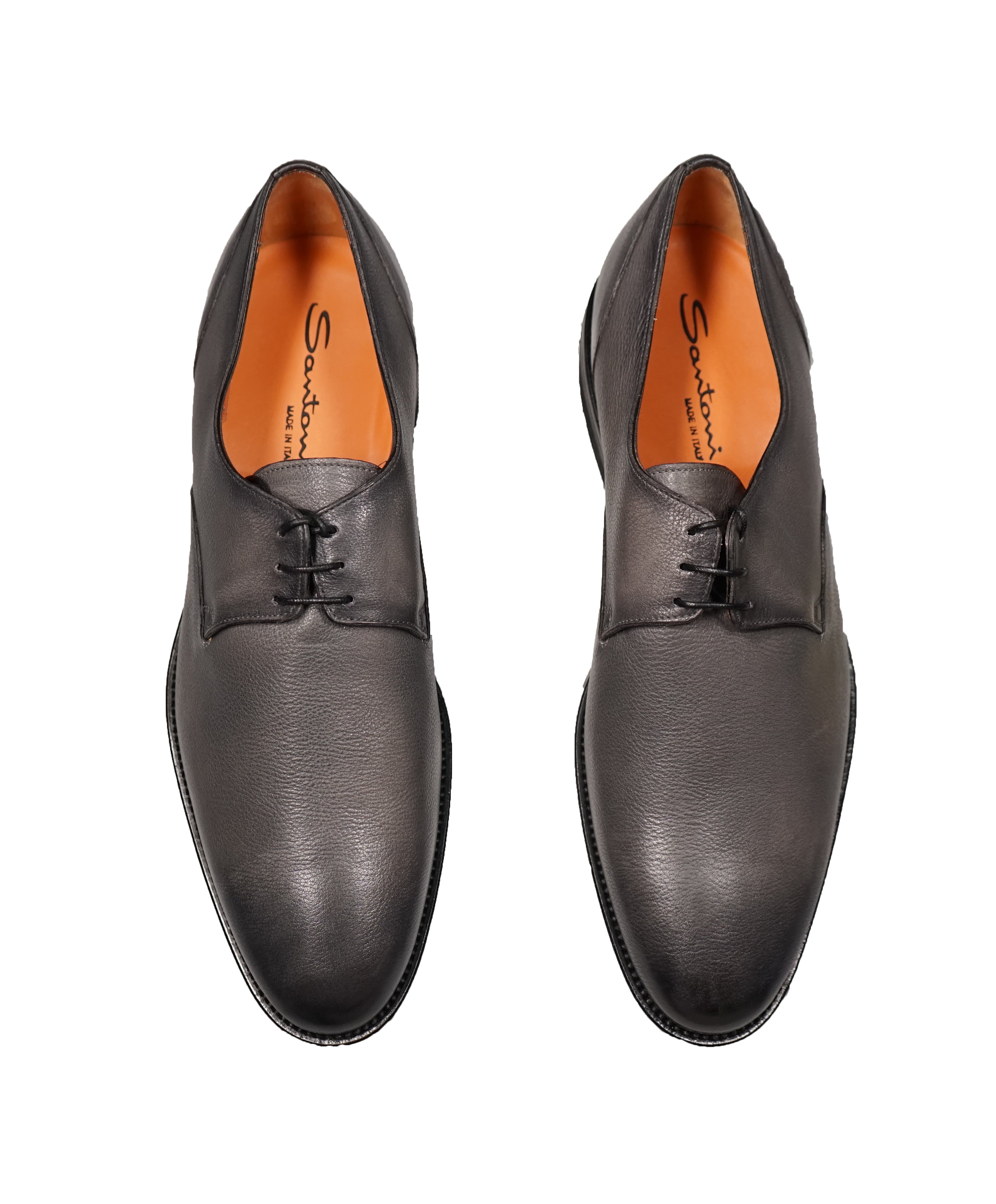 SANTONI - 3-Eylet Oxfords In Pebbled Gray Patina Leather Rubber Sole - 11 US