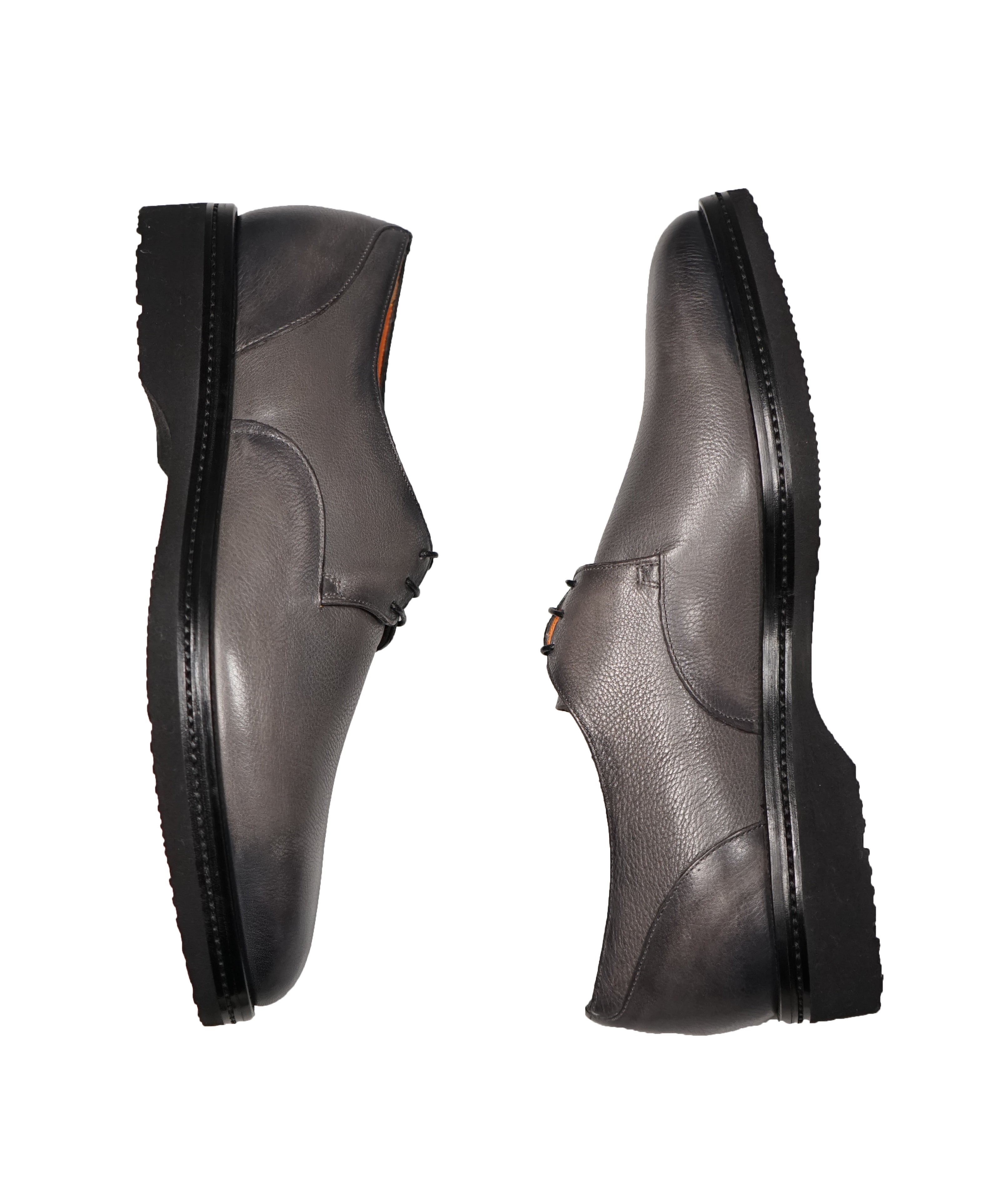 SANTONI - 3-Eylet Oxfords In Pebbled Gray Patina Leather Rubber Sole - 11 US