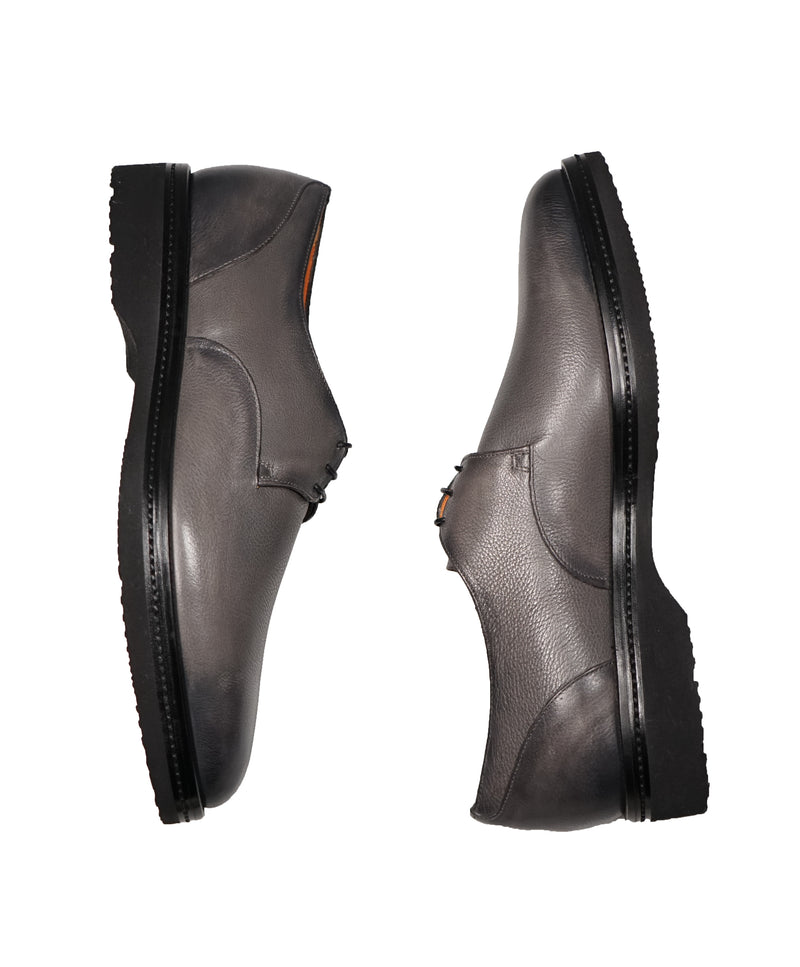 SANTONI - 3-Eylet Oxfords In Pebbled Gray Patina Leather Rubber Sole - 11 US