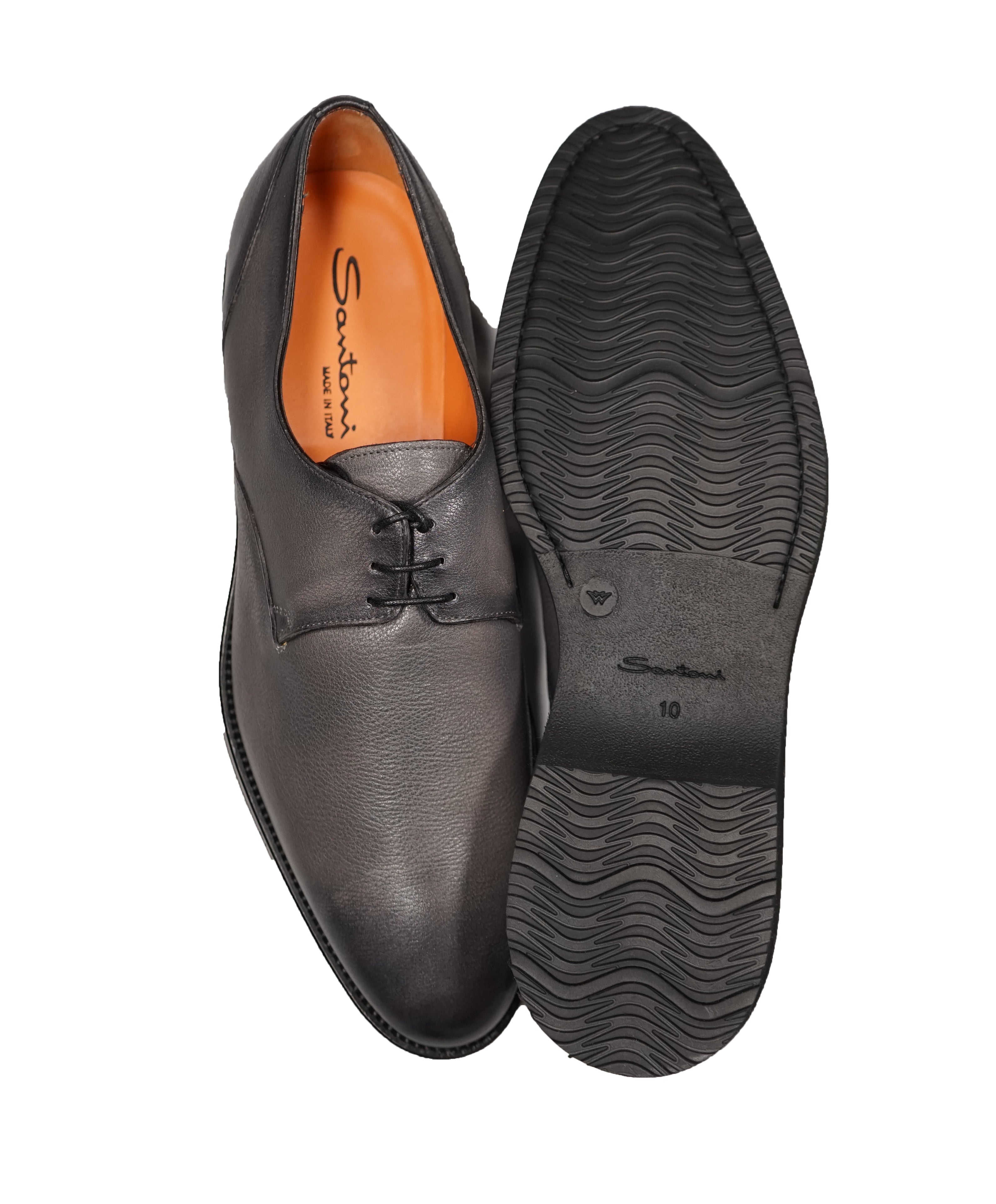 SANTONI - 3-Eylet Oxfords In Pebbled Gray Patina Leather Rubber Sole - 11 US