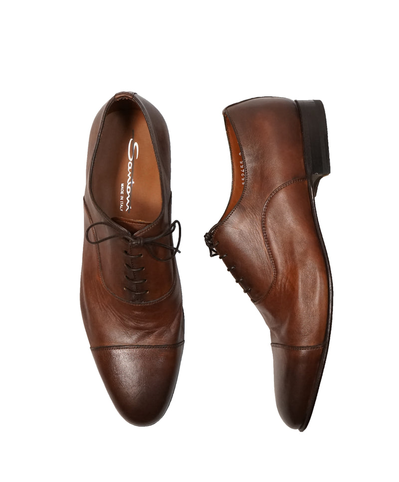 SANTONI - Antiqued Leather Oxfords Cap-toe - 9.5