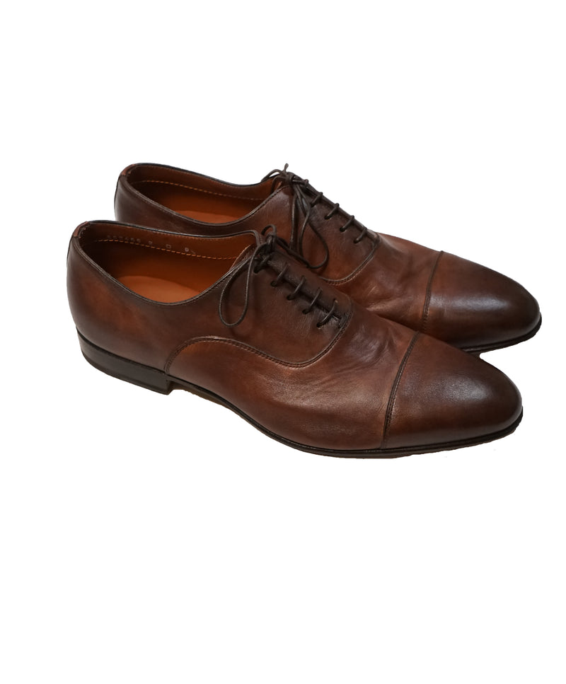 SANTONI - Antiqued Leather Oxfords Cap-toe - 9.5