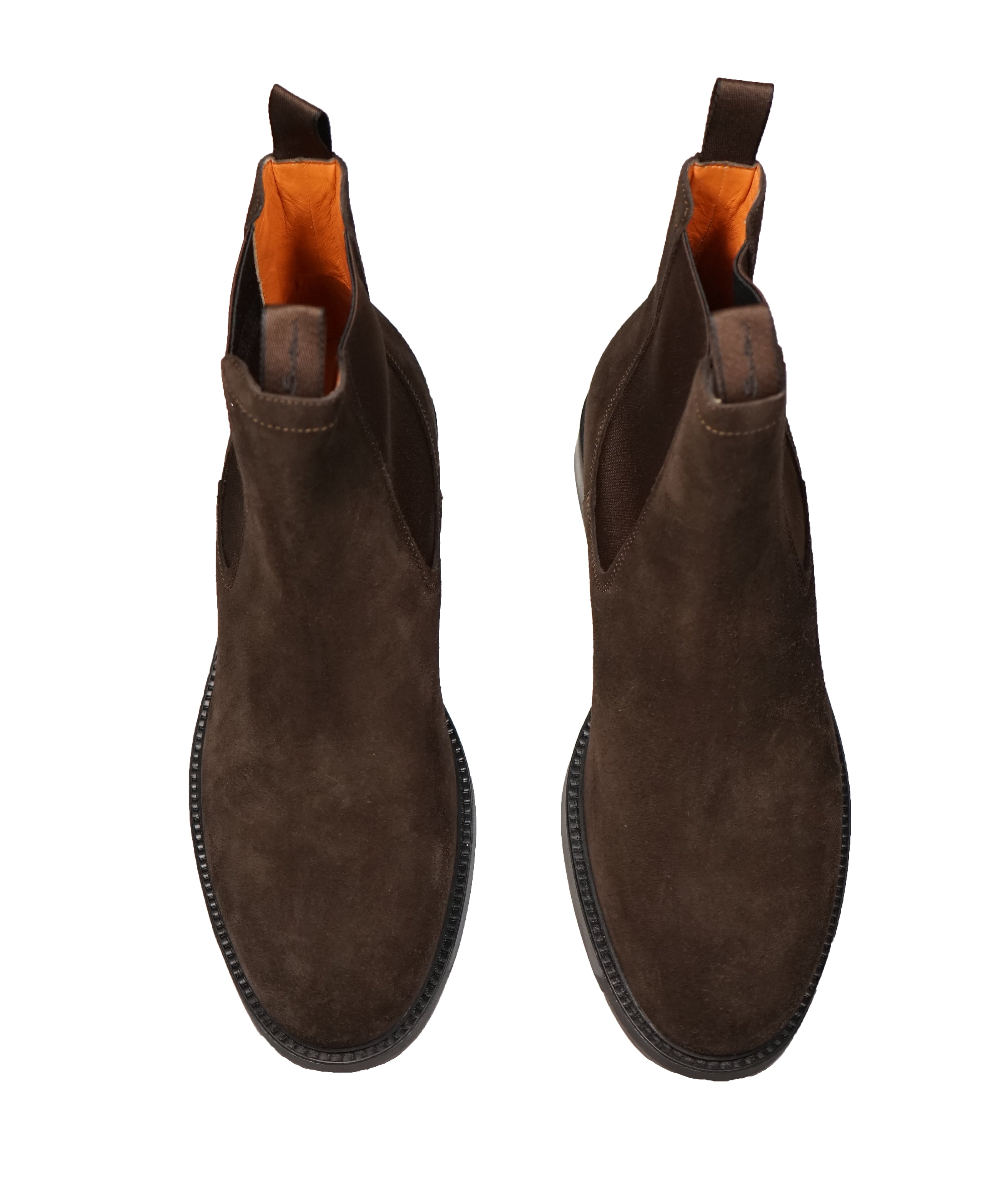 SANTONI - Brown Suede Ankle Chelsea Boot W Logo Straps - 10