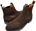 SANTONI - Brown Suede Ankle Chelsea Boot W Logo Straps - 10