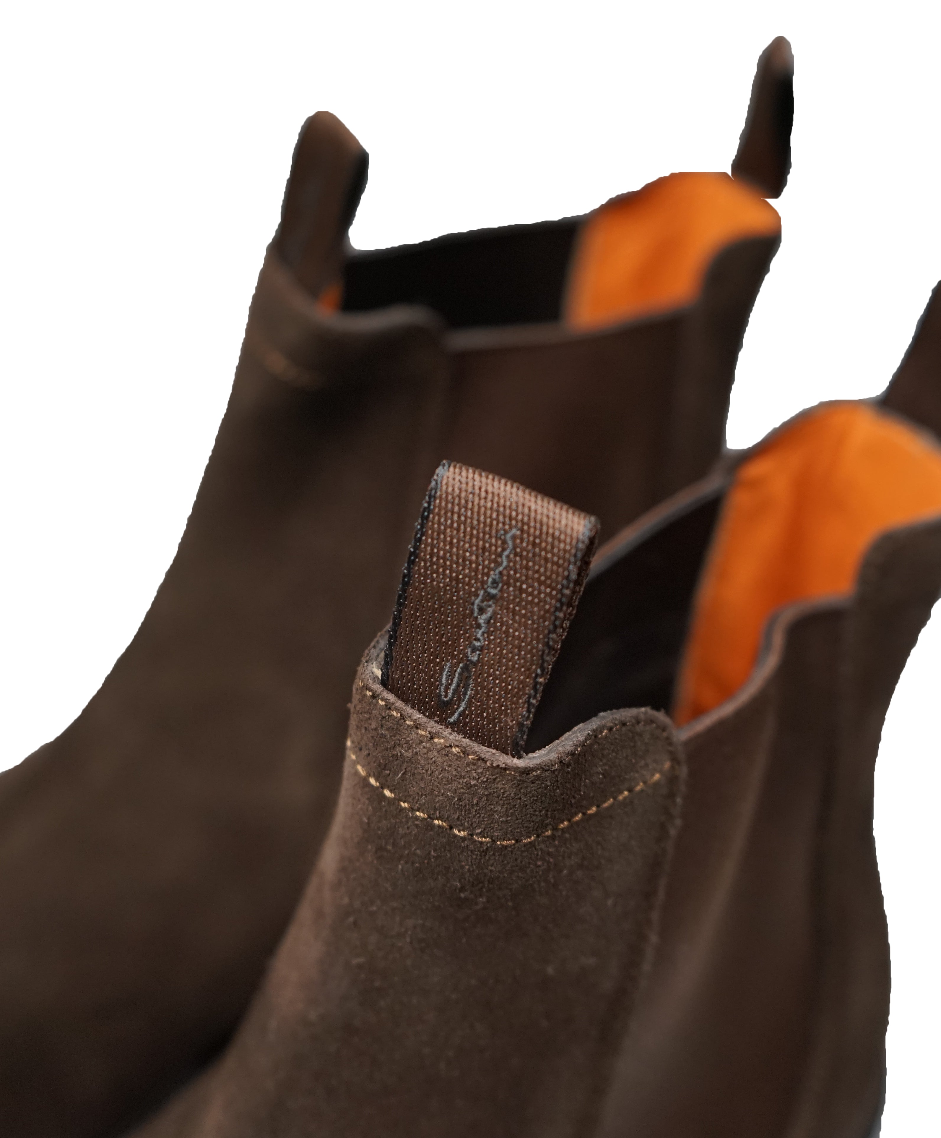 SANTONI - Brown Suede Ankle Chelsea Boot W Logo Straps - 10