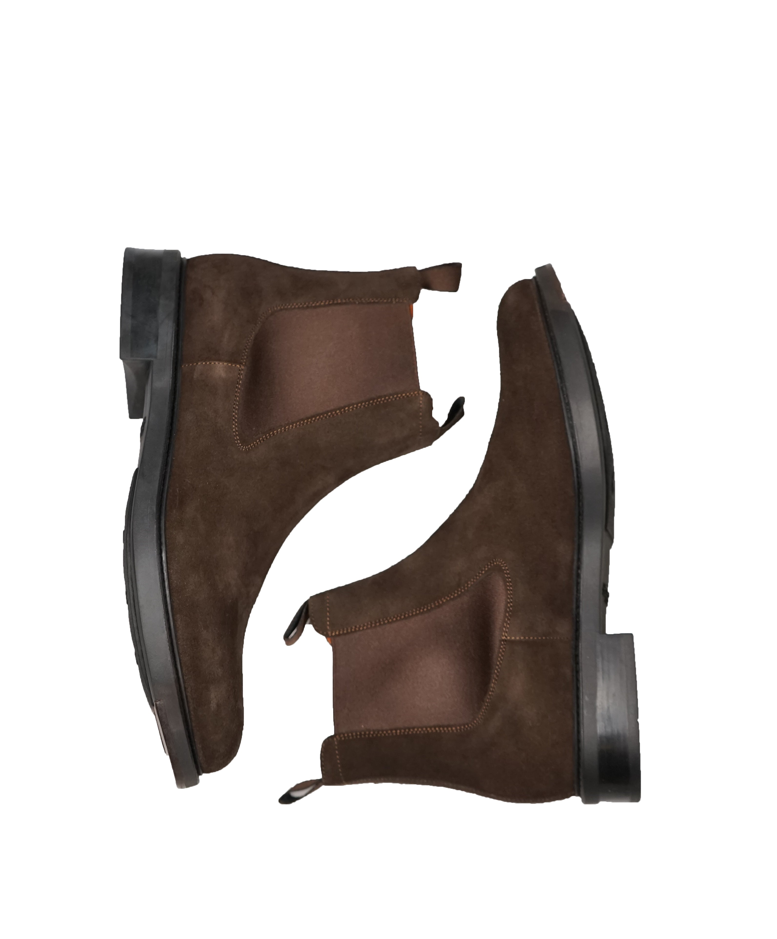 SANTONI - Brown Suede Ankle Chelsea Boot W Logo Straps - 10
