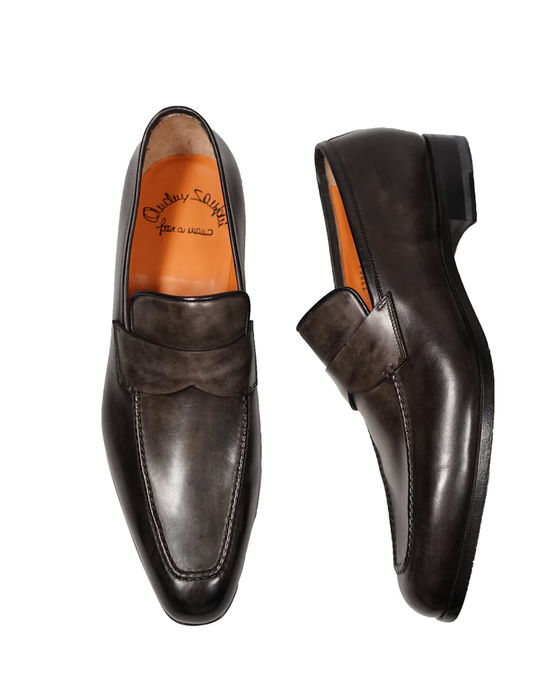 SANTONI - Fatte A Mano Hand Patina Moc Penny Loafers- 10.5