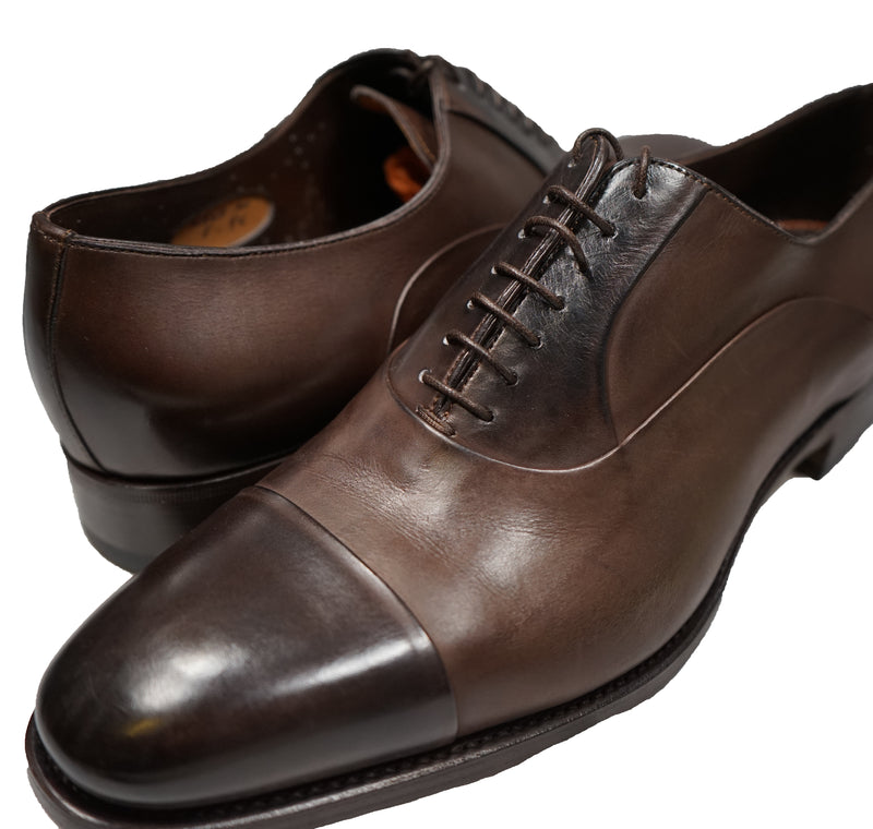 SANTONI - "GOODYEAR WELT” Hand Patina Brown Premium Grade Oxfords - 10.5