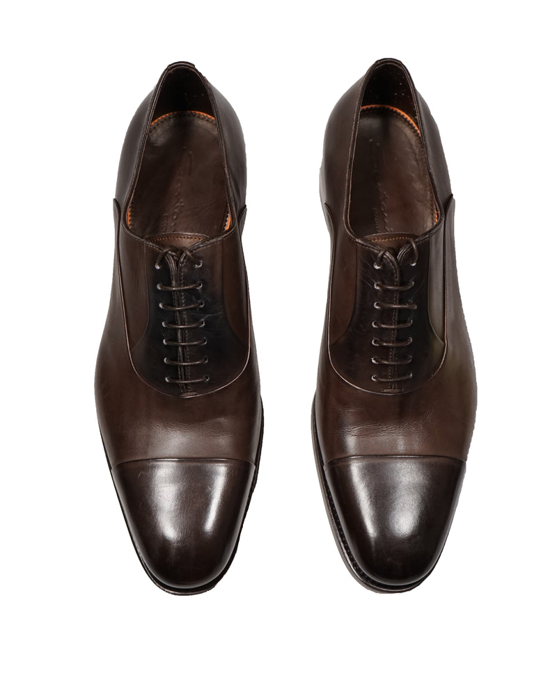 SANTONI - "GOODYEAR WELT” Hand Patina Brown Premium Grade Oxfords - 10.5