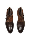 SANTONI - "GOODYEAR WELT” Museum Suede And Leather Monk Strap Loafers - 11.5