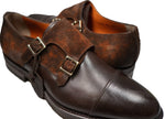 SANTONI - "GOODYEAR WELT” Museum Suede And Leather Monk Strap Loafers - 11.5